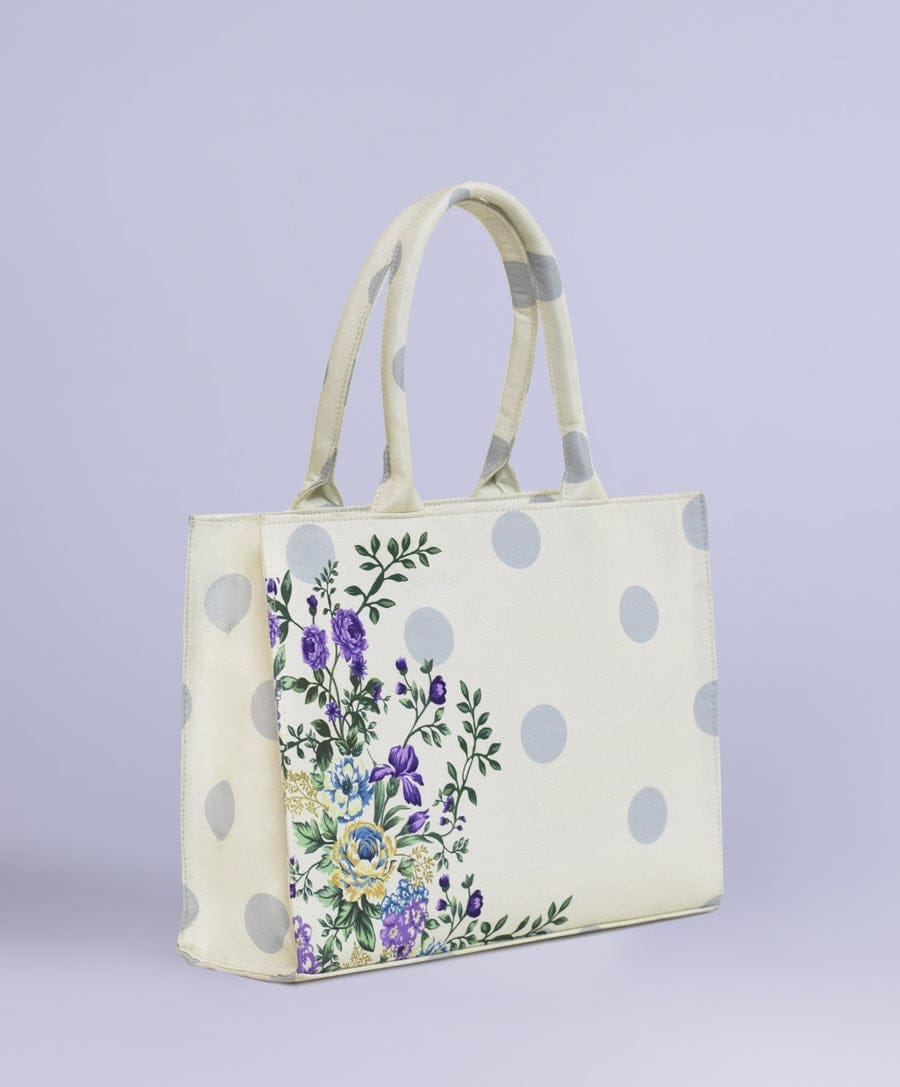 Zeebon White & Purple Floral Canvas Bag