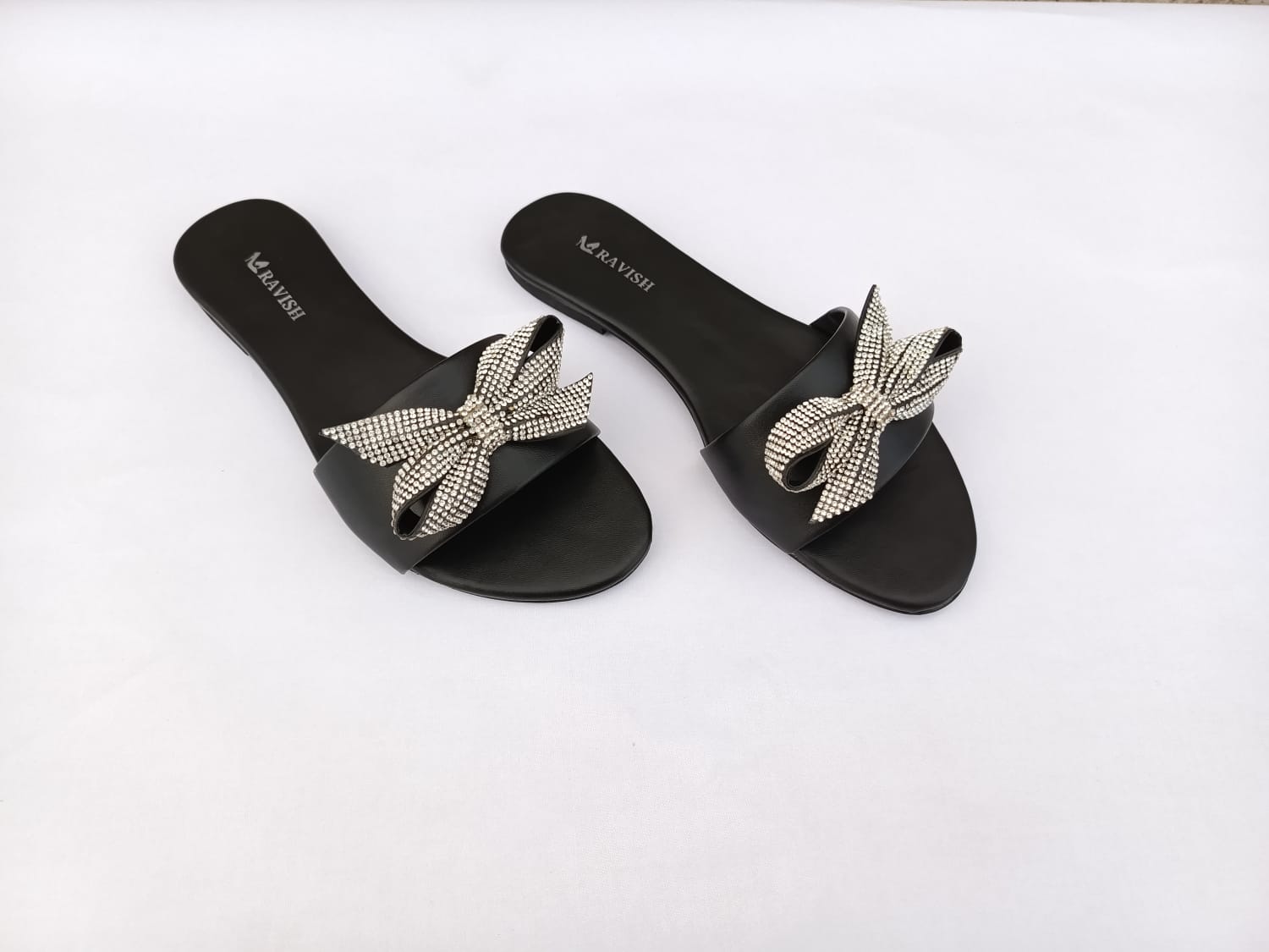 Zeeboon Black Bow Transparent Strap Flats for Ladies