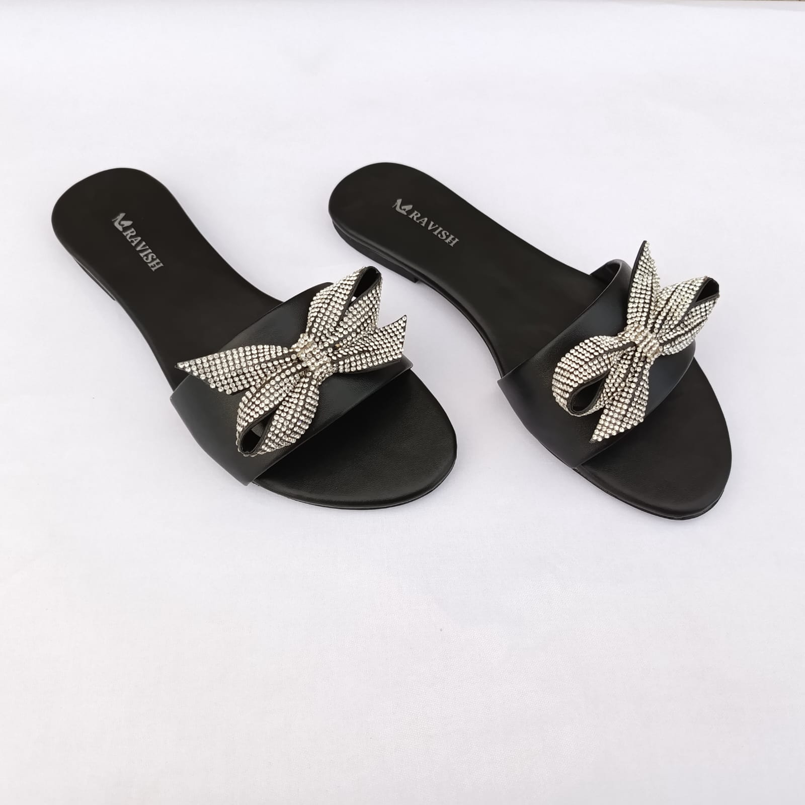 Zeeboon Black Bow Transparent Strap Flats for Ladies