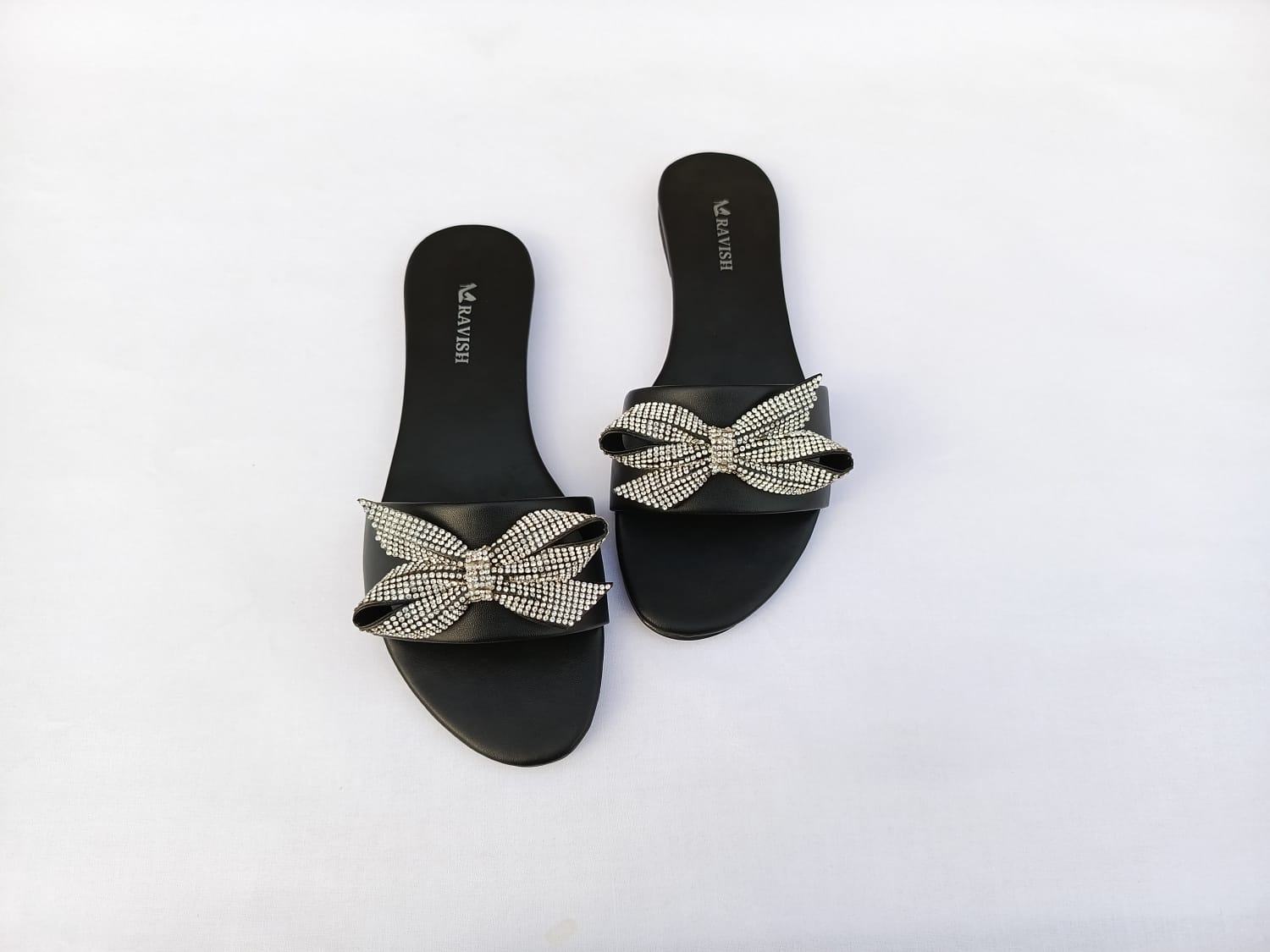 Zeeboon Black Bow Transparent Strap Flats for Ladies