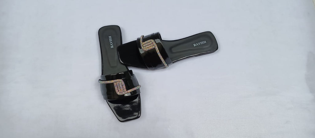 Zeeboon Black Transparent Strap Flats for Ladies