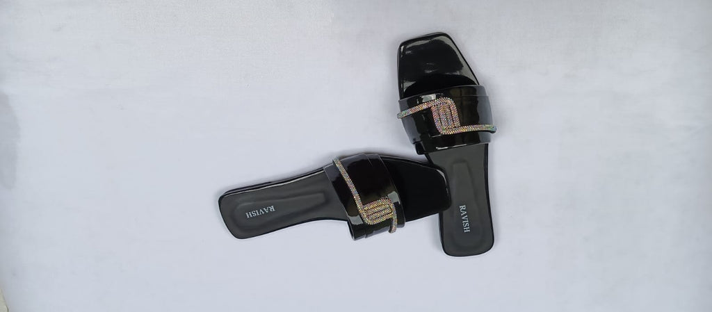 Zeeboon Black Transparent Strap Flats for Ladies