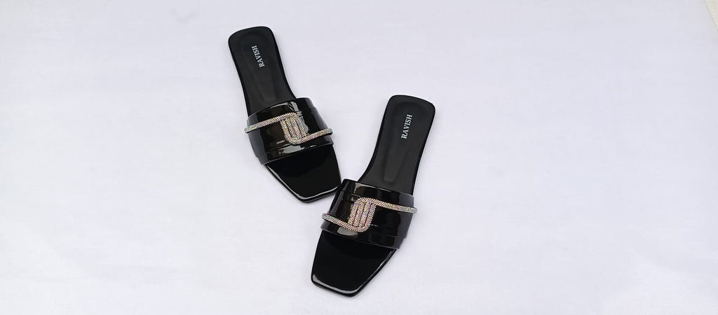 Zeeboon Black Transparent Strap Flats for Ladies