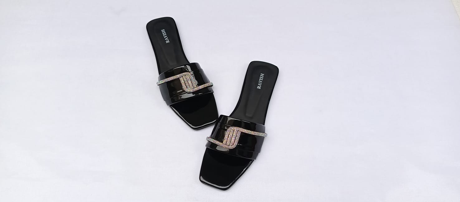 Zeeboon Black Transparent Strap Flats for Ladies