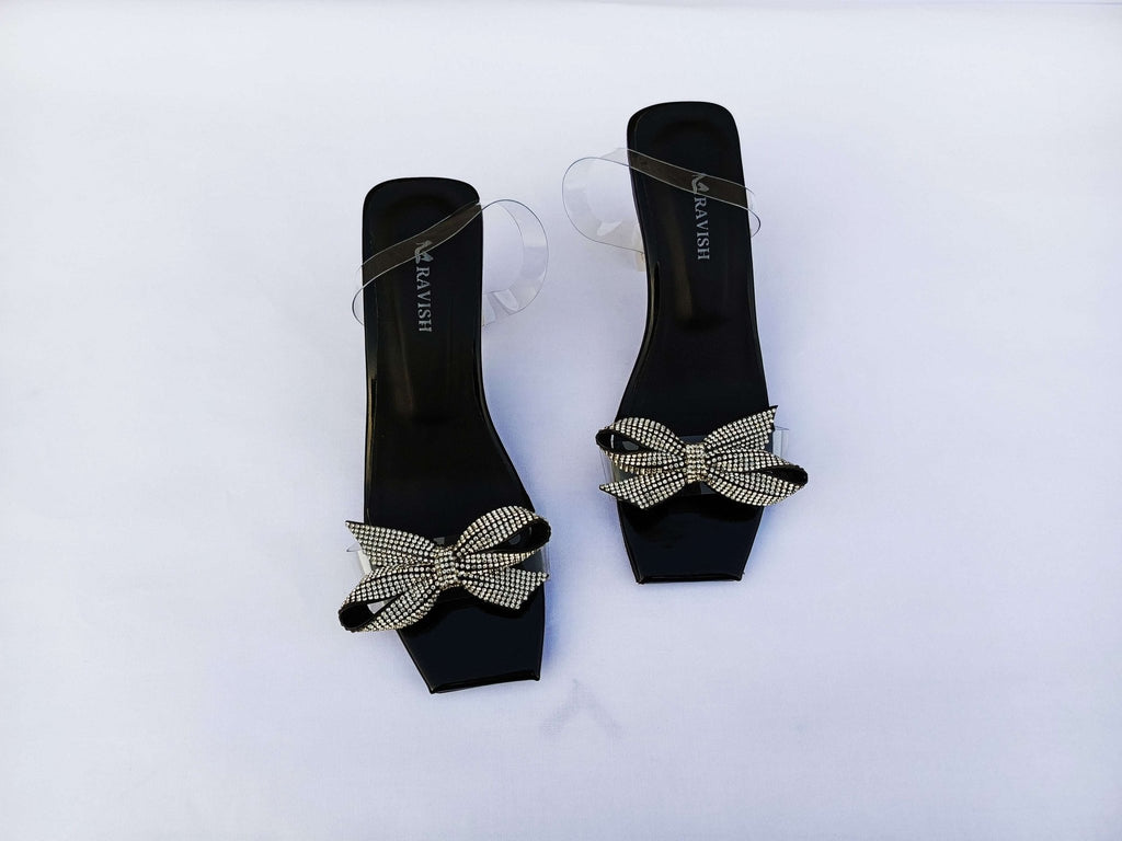 Zeeboon Black Transparent Strap Heels for Ladies