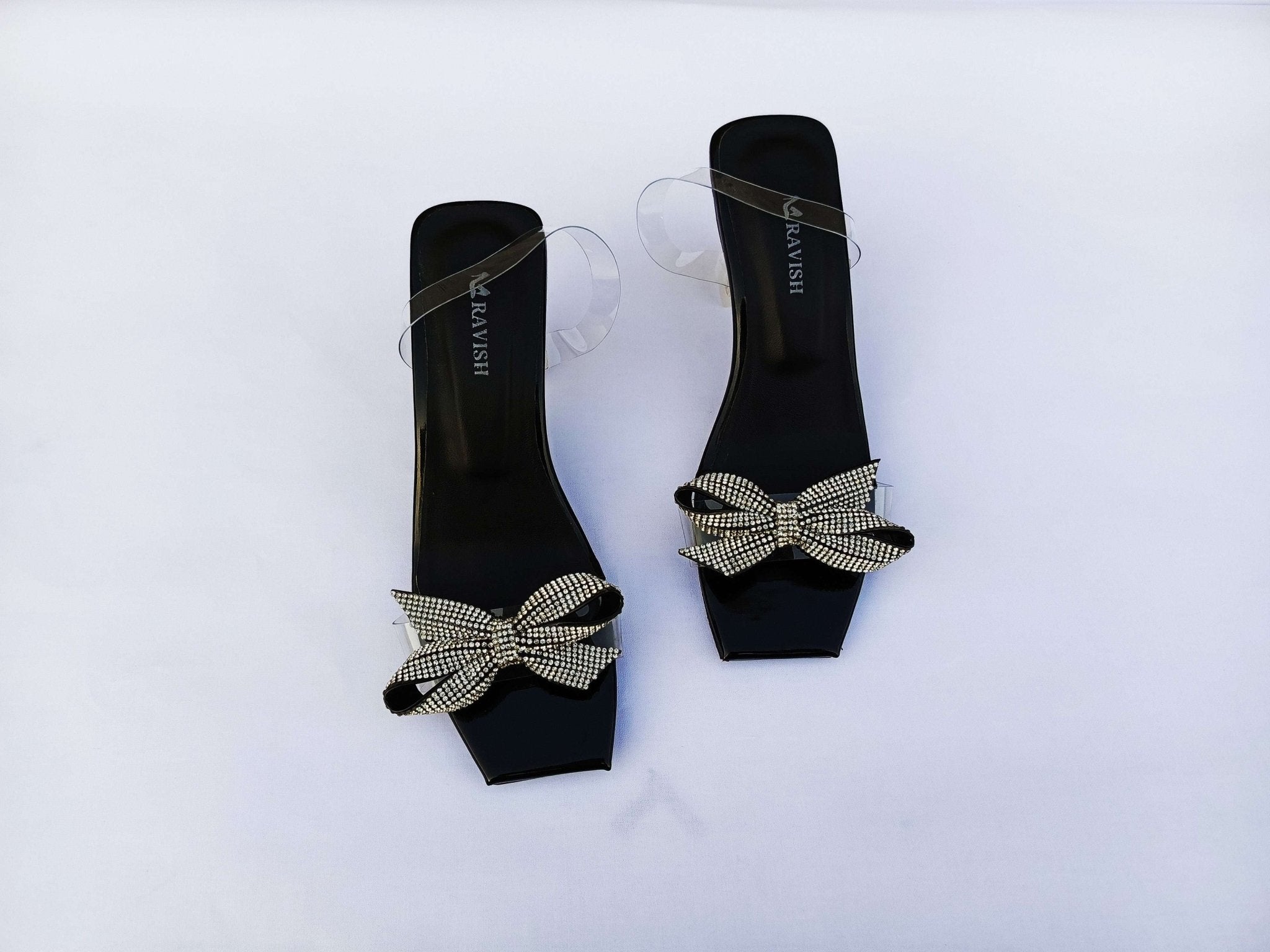 Zeeboon Black Transparent Strap Heels for Ladies