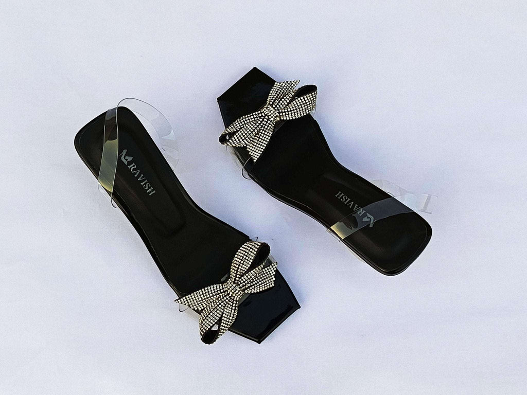 Zeeboon Black Transparent Strap Heels for Ladies