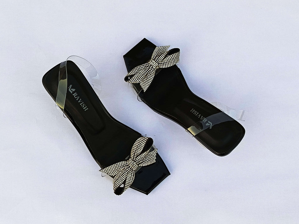 Zeeboon Black Transparent Strap Heels for Ladies