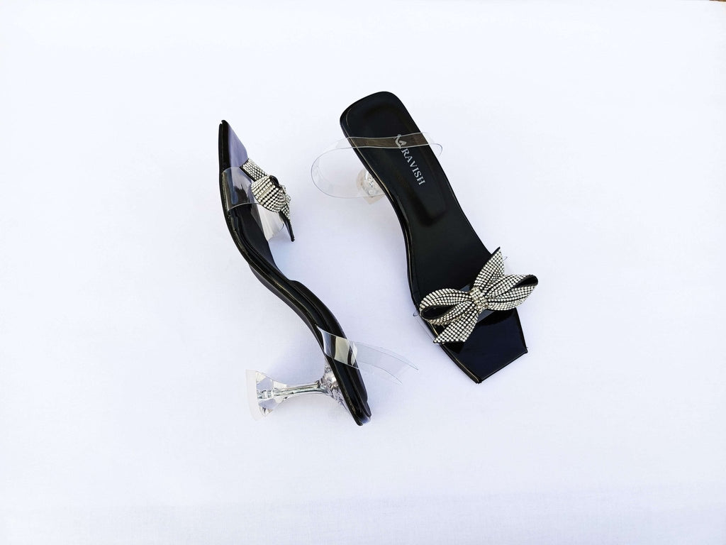 Zeeboon Black Transparent Strap Heels for Ladies