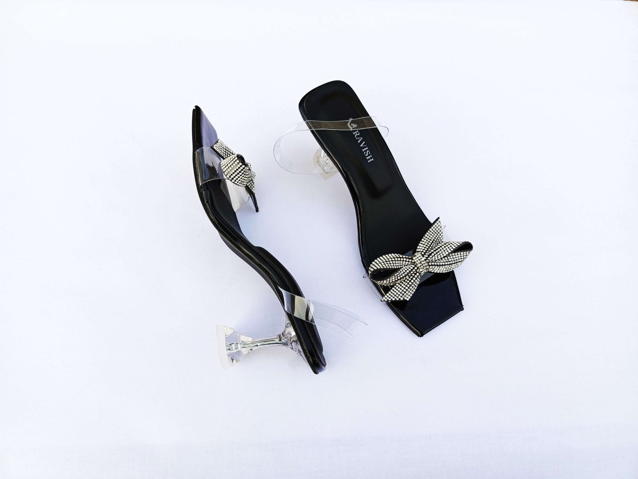 Zeeboon Black Transparent Strap Heels for Ladies