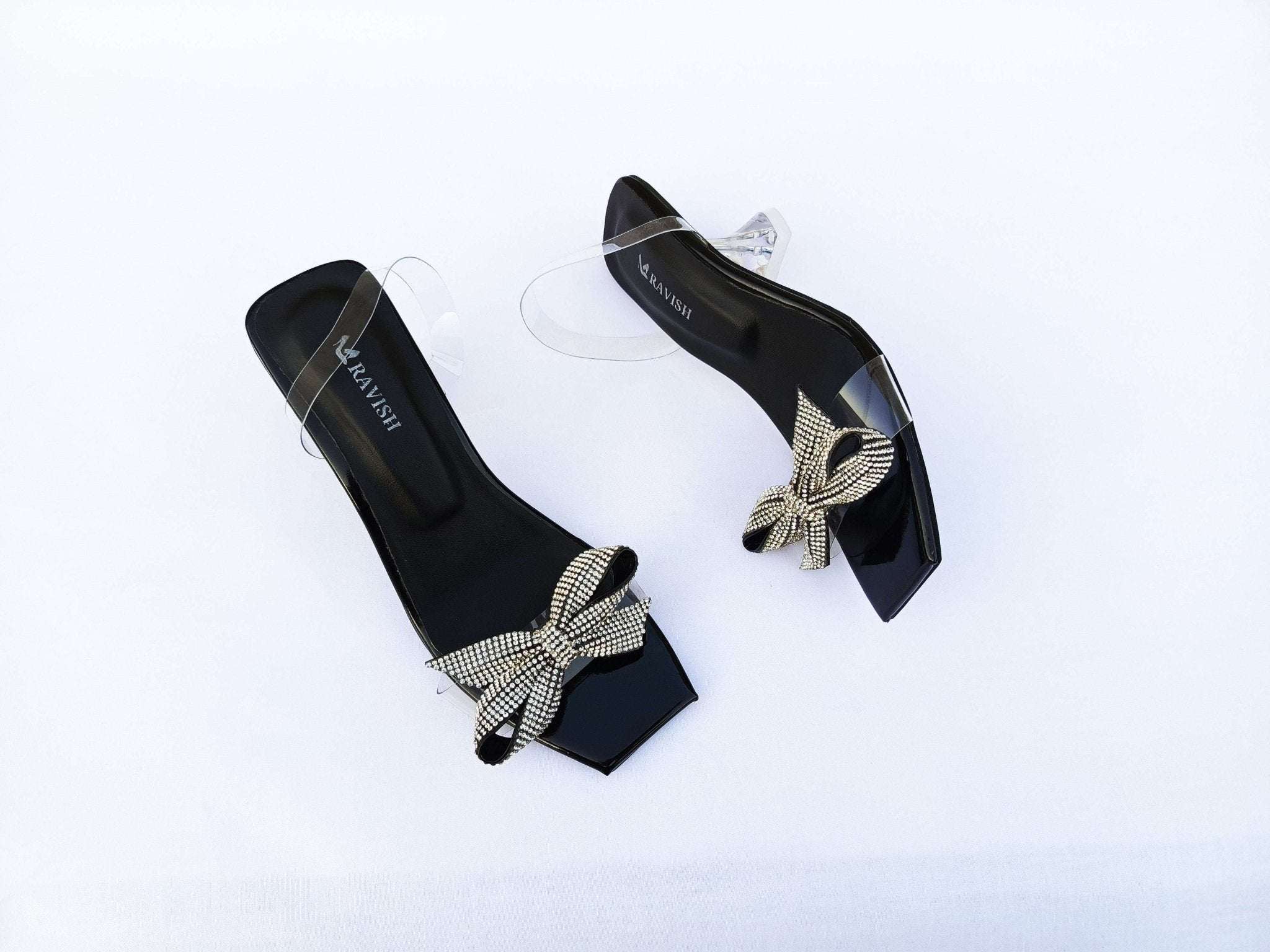 Zeeboon Black Transparent Strap Heels for Ladies