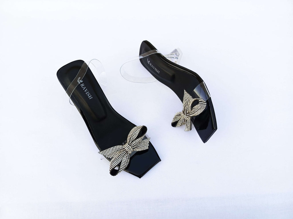 Zeeboon Black Transparent Strap Heels for Ladies
