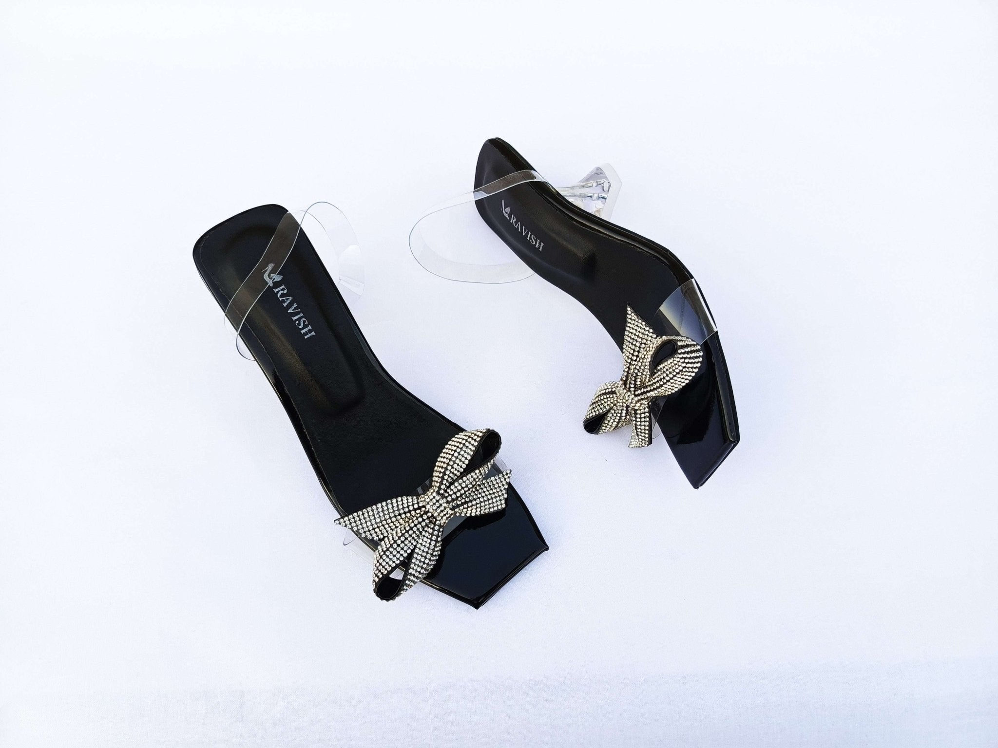 Zeeboon Black Transparent Strap Heels for Ladies