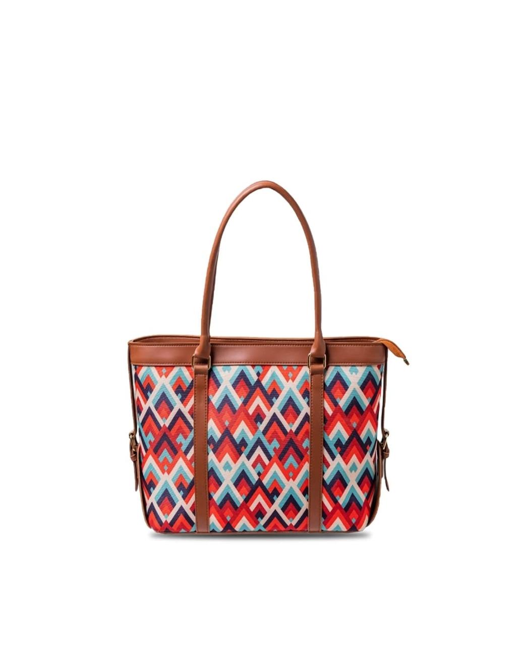 Zeeboon Colourful Crystal Canvas Bag with Leather Straps